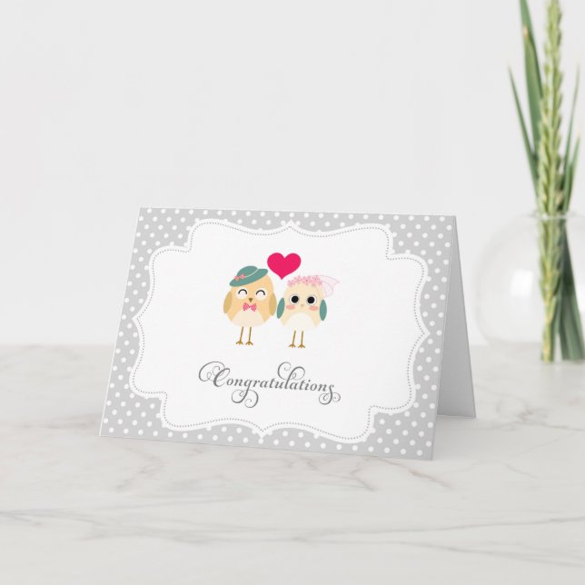 Carte de félicitations Mariage aux oiseaux mignons (Devant)