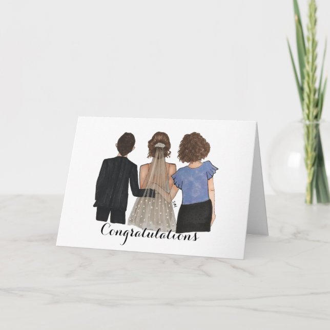 Carte de félicitations Mariée avec les parents (Devant)