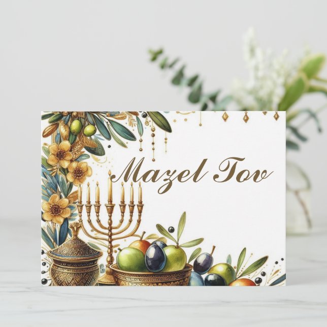 Carte de félicitations Mazel Tov, Olives Menorah (Debout devant)