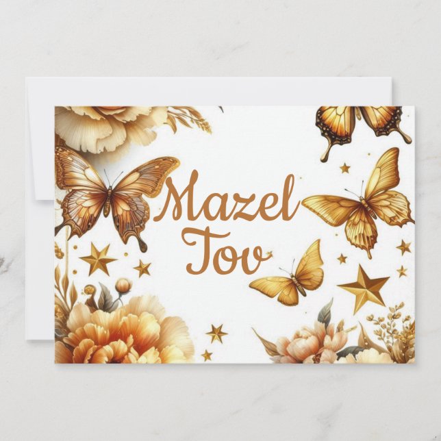 Carte de félicitations Mazel Tov, Papillons, Marro (Devant)