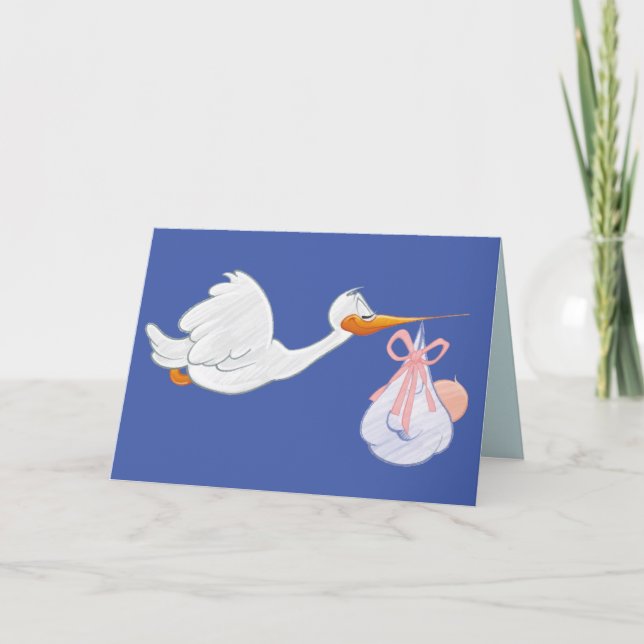CARTE DE FÉLICITATIONS NOUVEAU BÉBÉ CIGOGNE (Devant)