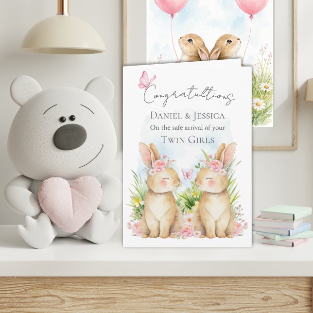 Carte de félicitations pliée Bunny Twin Congratula (Créateur téléchargé)