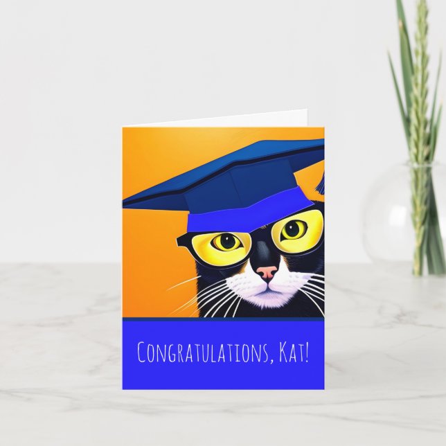 Carte de félicitations pliée pour diplômé de chat (Devant)