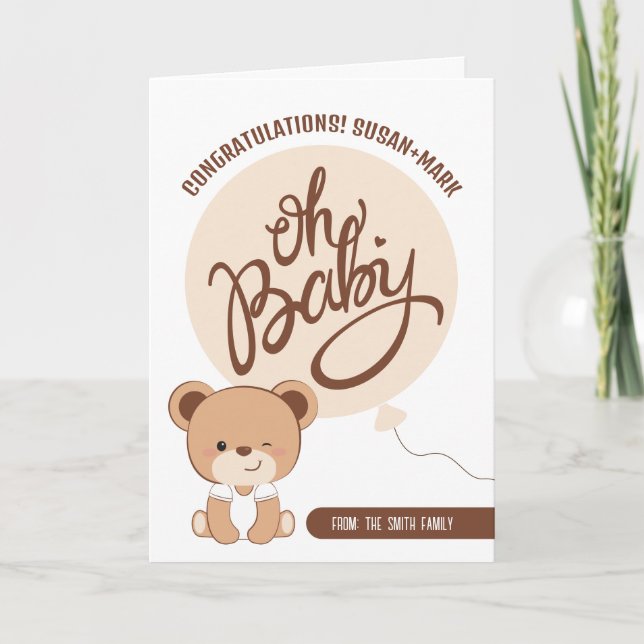 Carte de félicitations pour Baby Shower Baby Bear (Devant)