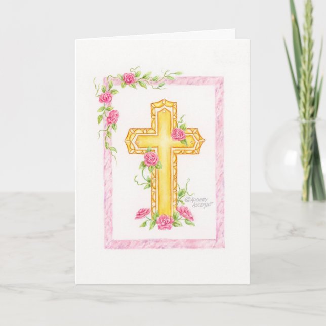 Carte de félicitations pour baptême avec croix de  (Devant)