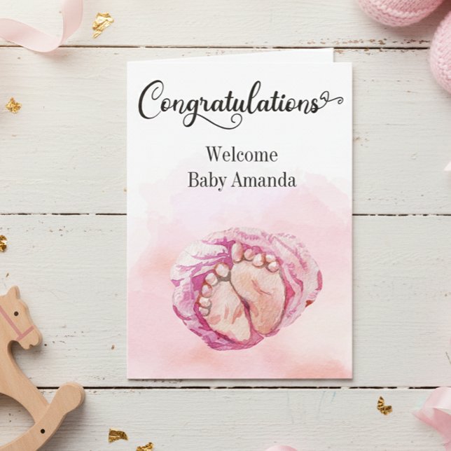 Carte de félicitations pour bébé aux pieds roses m (Créateur téléchargé)