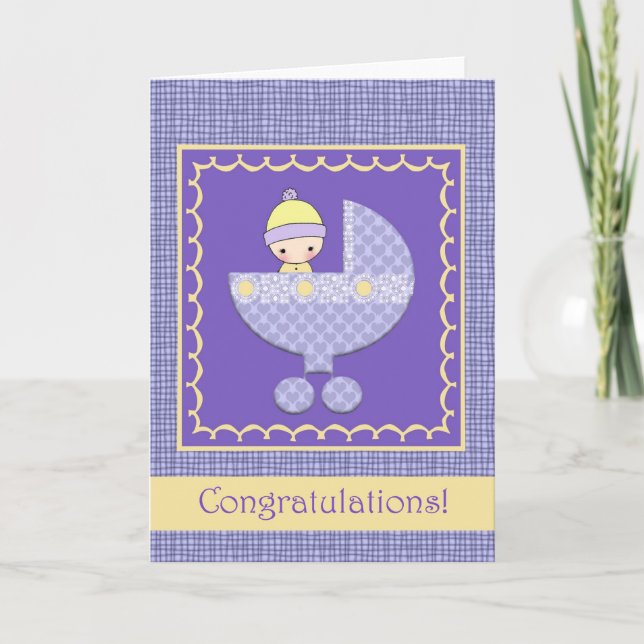 Carte de félicitations pour bébé dans un landau (Devant)