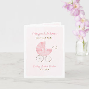 Carte de félicitations pour bébé fille avec landau