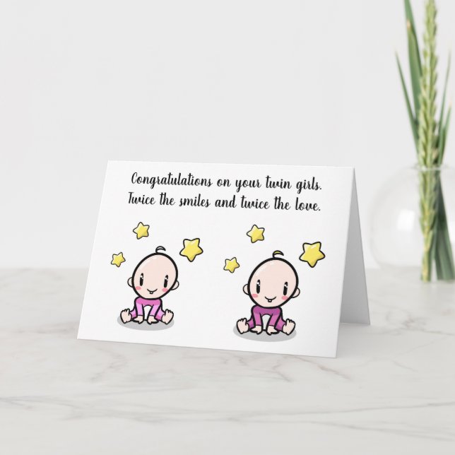 carte de félicitations pour bébés jumeaux, jumelle (Devant)