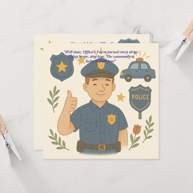 Carte de félicitations pour chapeau de policier  (Devant/Arrière en situation)