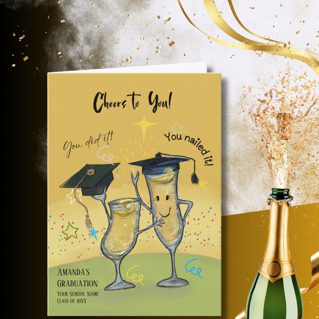 Carte de Félicitations pour la Remise de Diplôme a (Funny Cheers Champagne Glasses Graduation Card (2))
