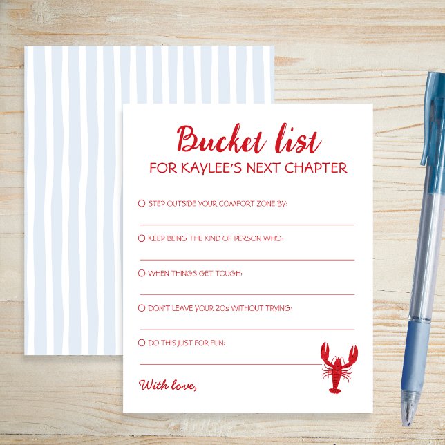 Carte de Félicitations pour la Remise de Diplômes  (Bucket List Next Chapter Crawfish Graduation Card)