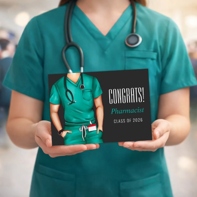 Carte de félicitations pour la remise des diplômes (Pharmacist graduation greeting card with clean modern design for a proud milestone)