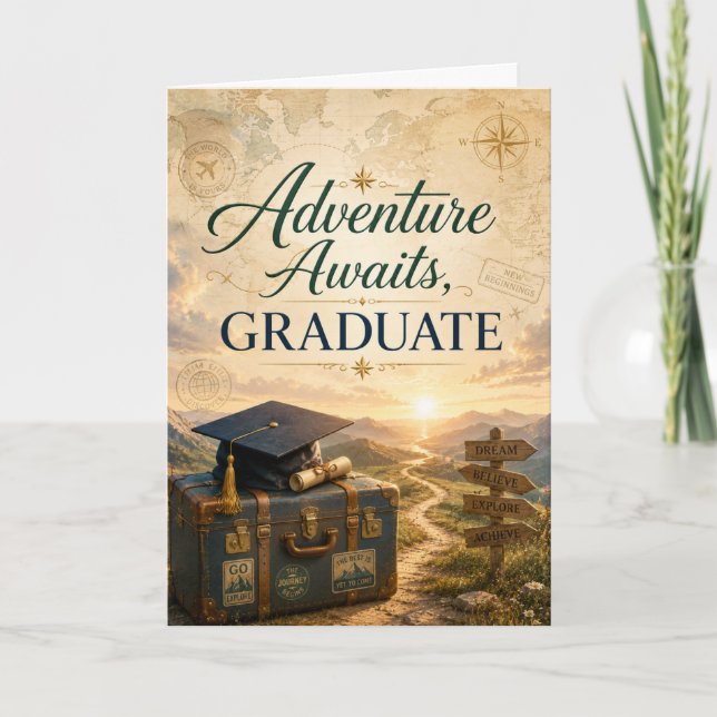 Carte de Félicitations pour le Diplômé : L'Aventur (Devant)
