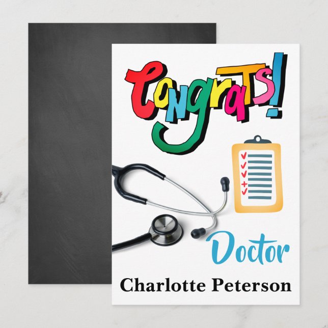 Carte de félicitations pour médecin au stéthoscope (Devant / Derrière)