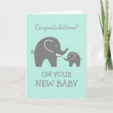 Nouveau bébé fille carte, félicitations nouveau bébé carte, félicitations  de naissance, bébé fille, éléphant nouveau bébé carte, personnalisé -   France