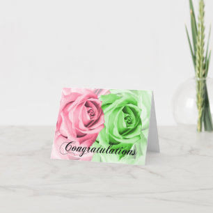 Carte de félicitations Roses rose et vert