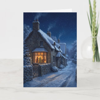 Carte de fenêtre d'arbre de Noël de cottage victor