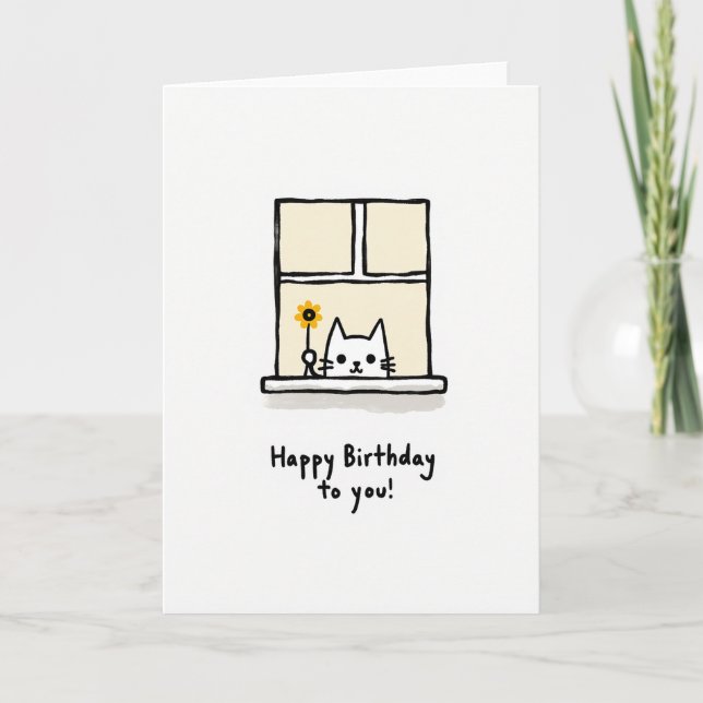 Carte de fenêtre de chat d'anniversaire douce (Devant)