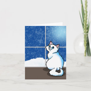 Carte de fenêtre enneigée de chat blanc