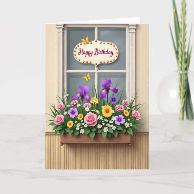 Carte de fenêtre florale d'anniversaire (Devant)