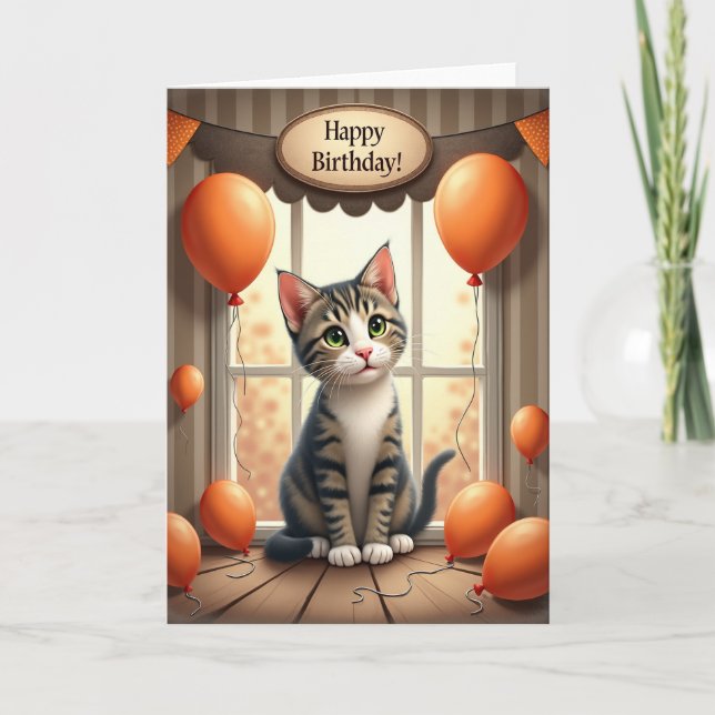 Carte de fenêtre pour chaton d'anniversaire douce (Devant)