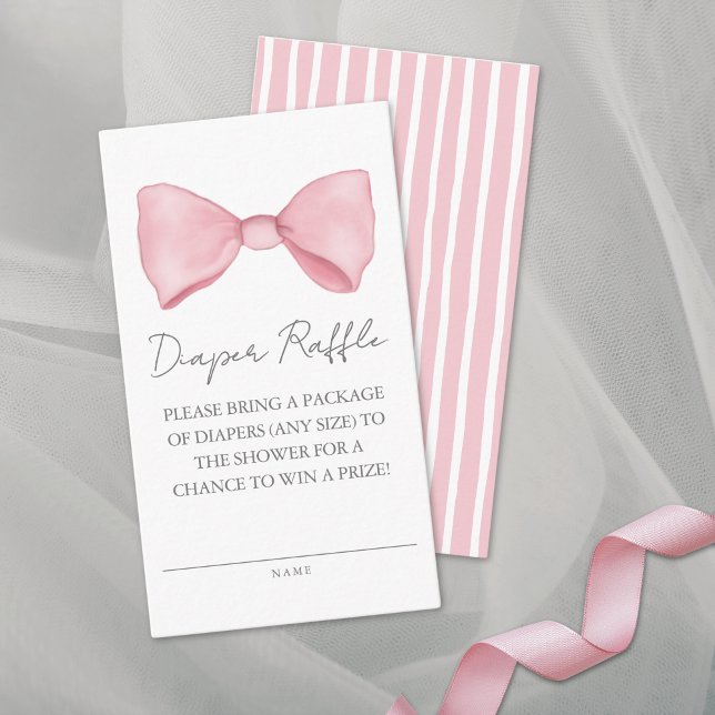 Carte de fermeture à rabat Baby shower à béquille  (Pink Bow Baby Shower Diaper Raffle Enclosure Card )