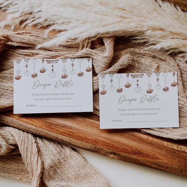 Carte de fermeture du coffre-fort à couches Boho B (Zazzle Boho Ocean Shell Diaper Raffle Enclosure Card)