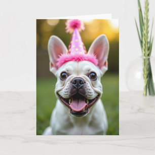 Carte de fête avec un chien souriant