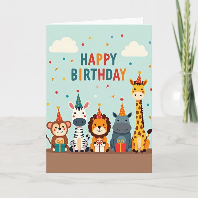 Carte de fête d'animaux enjoués (Devant)