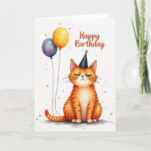Carte de fête d'anniversaire au chat à l'aquarelle