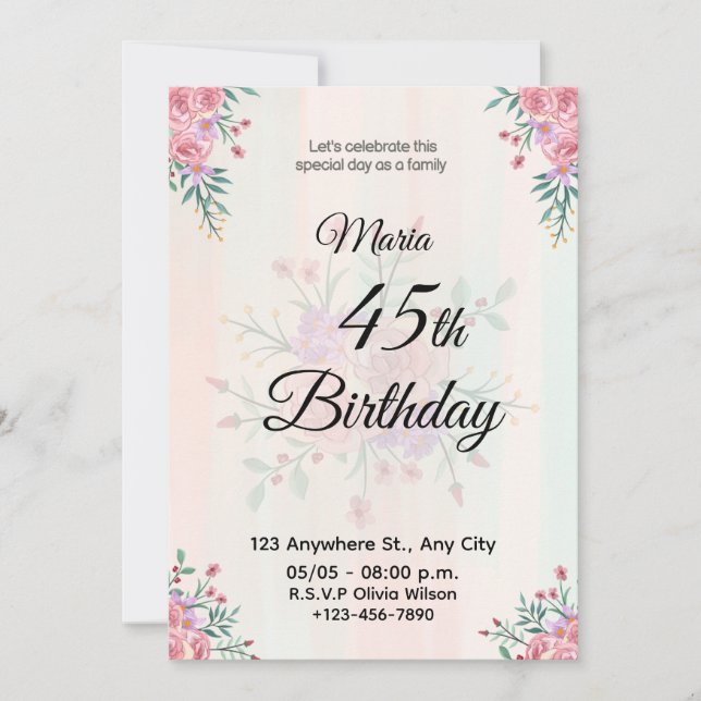 Carte de Fête d'Anniversaire aux Fleurs Rose Clair (Devant)
