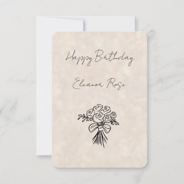 Carte de Fête d'Anniversaire avec Bouquet de Roses (Devant)