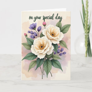 Carte de Fête d'Anniversaire avec Bouquet Floral J