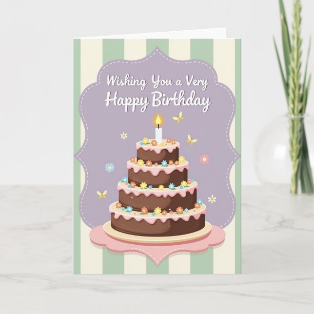 Carte de Fête d'Anniversaire avec Gâteau Floral (Devant)