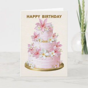Carte de fête d'anniversaire avec gâteau floral ro