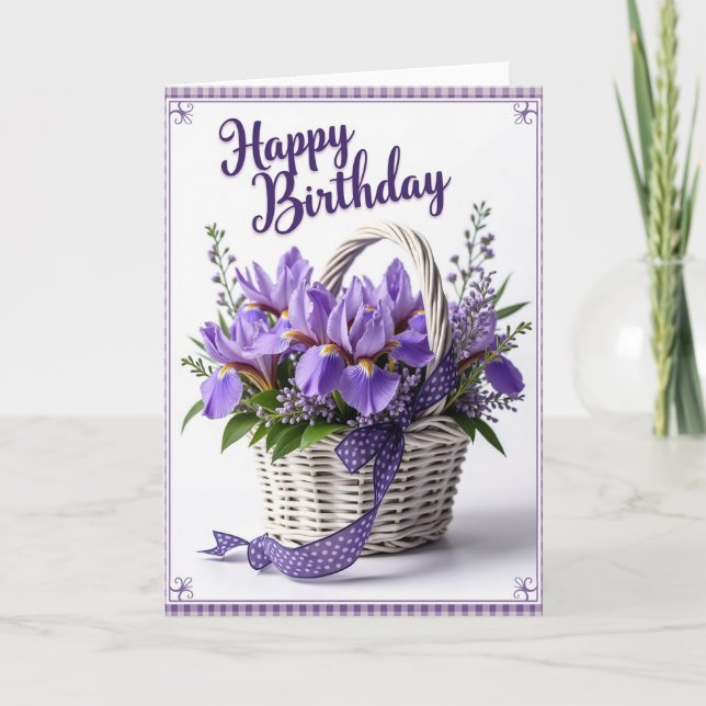 Carte de Fête d'Anniversaire avec Panier de Fleurs (Devant)
