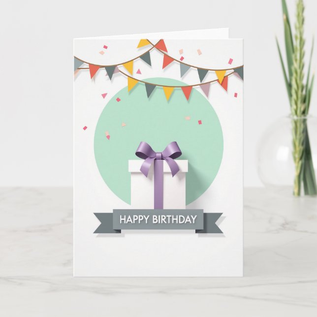 Carte de fête d'anniversaire avec un ruban élégant (Devant)