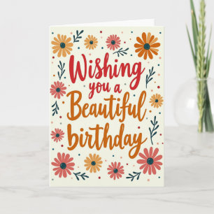 Carte de Fête d'Anniversaire Calligraphiée Florale
