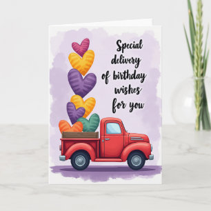 Carte de fête d'anniversaire camion rouge fantaisi