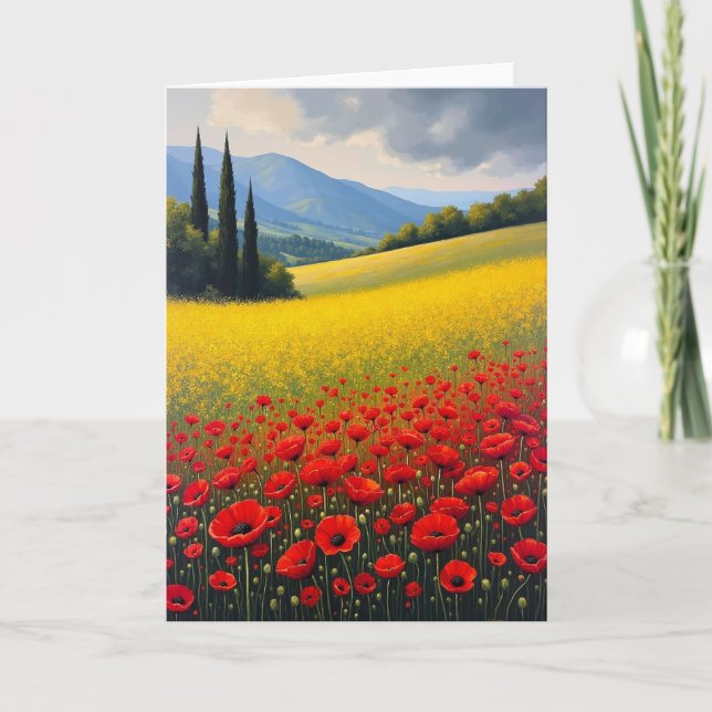 Carte de fête d'anniversaire Champ de coquelicots (Devant)