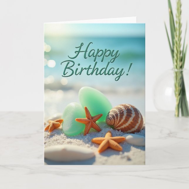 Carte de fête d'anniversaire côtière paisible (Devant)