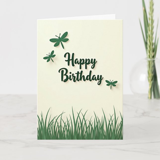 Carte de fête d'anniversaire élégante verte script (Devant)
