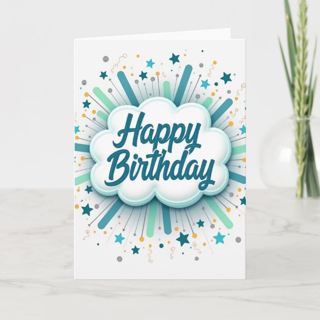 Carte de fête d'anniversaire en sarcelle nuageuse (Devant)