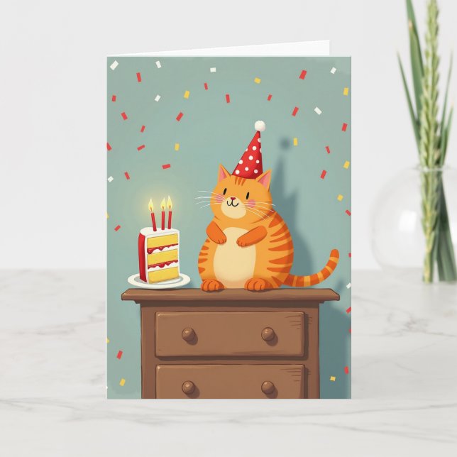 Carte de fête d'anniversaire féline fantaisiste (Devant)