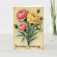 Carte de Fête d'Anniversaire Fleurie Vintage Chale