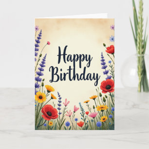 Carte de Fête d'Anniversaire Florale de Prairie