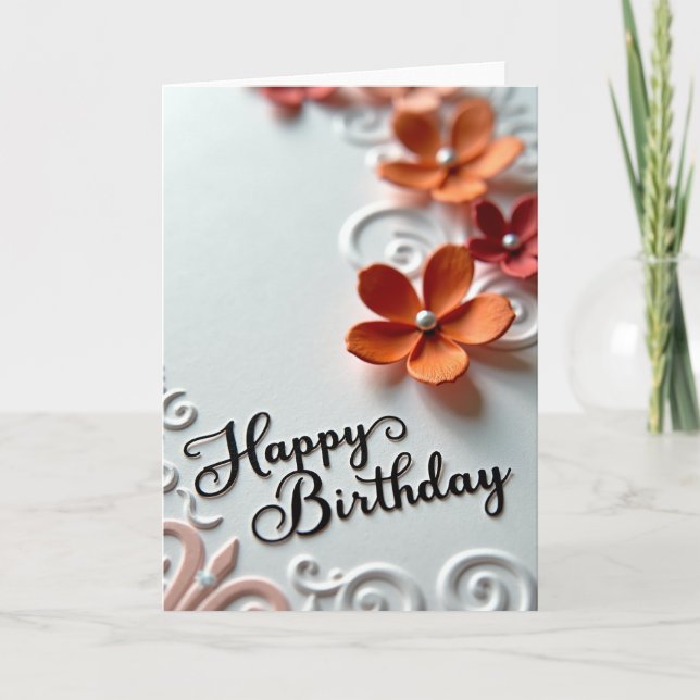 Carte de Fête d'Anniversaire Florale Raffinée (Devant)