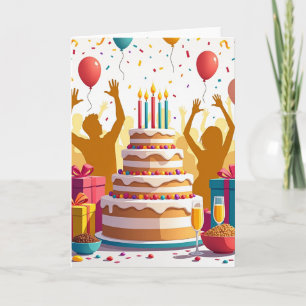 Carte de fête d'anniversaire gâteau doré