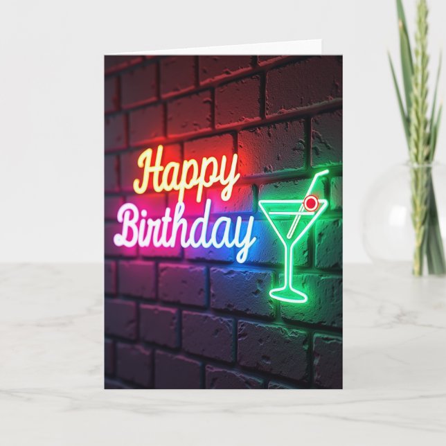 Carte de fête d'anniversaire néon lumineuse (Devant)